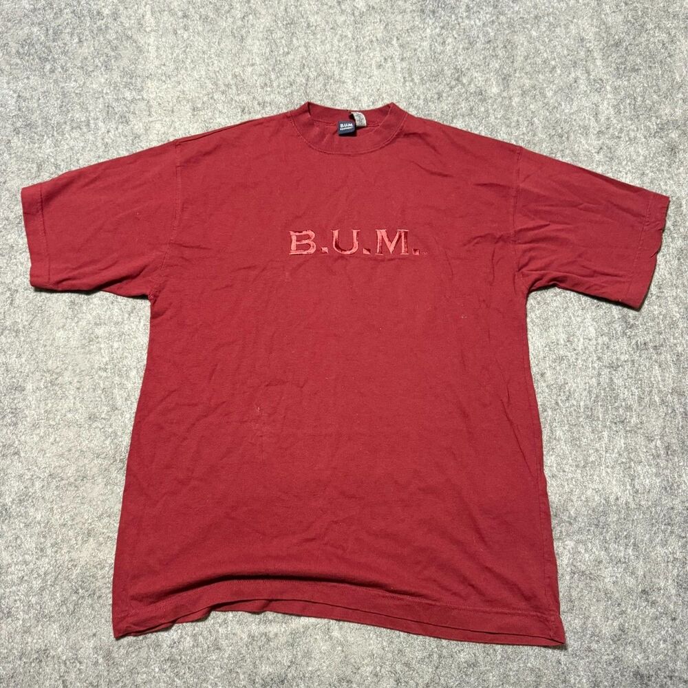Vintage 90s BUM Equipment Shirt Mens Medium Maroon Embroidered Spellout Bulgaria